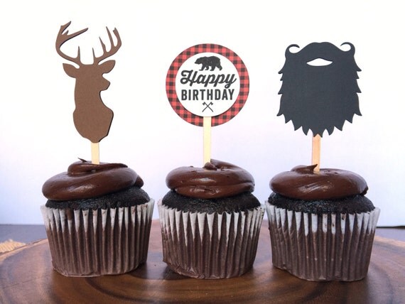 12 Lumberjack Woodsy Outdoor Birthday Cupcake Toppers/Food