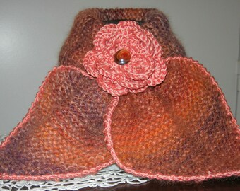 Echarpe tour de cou en laine, acrylique et mohair "CUIVRE " - création Misty Tuss Tricote
