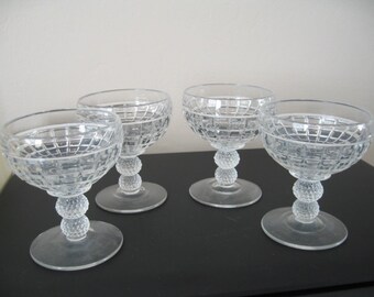Vintage Pressed Glass Ice Cream/Pudding/Fruit/Dessert Cups, Set of Four