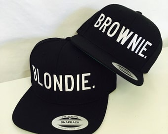 Blondie and Brownie Snapback Hat Black and White Best Friends Blonde Brunette