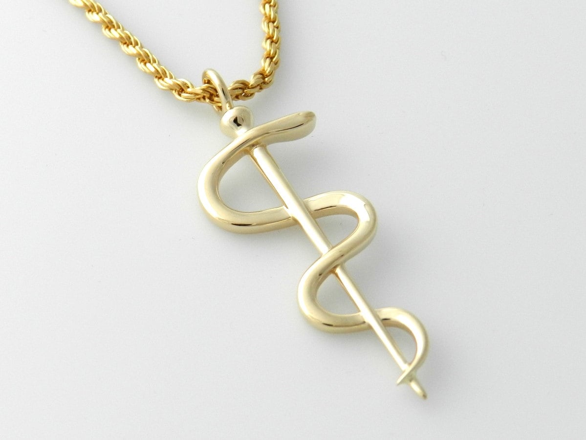 Bastone di Asclepio Ciondolo oro 14k Bastone di Asclepio Ciondolo oro 14k