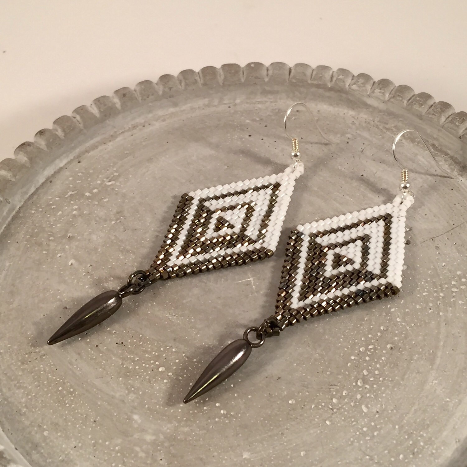 Demi Seed Bead Earrings Abstract Diamond Shaped