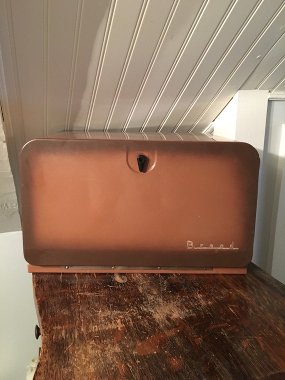 Vintage 1950s MidCentury Retro Bread Box Burnished Brown