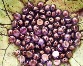 6mm Crystal Lila Vega Luster 2 Hole Cabochon - CzechMates 2 Hole Cabochon - 2625 - 6mm Czech Glass Two Hole Cabochon - 25 Beads