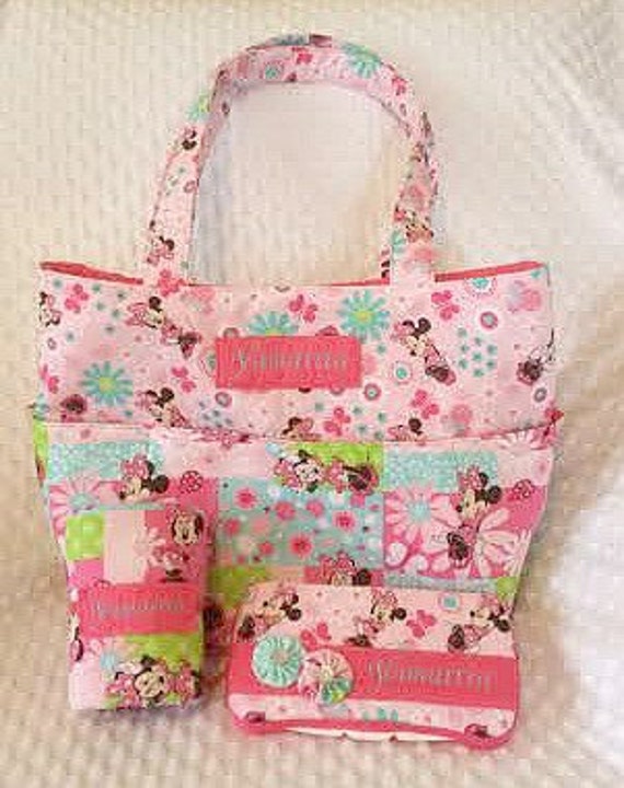 Diaper Bag Set Pink Minnie Mouse with by LoveKistKreations on Etsy