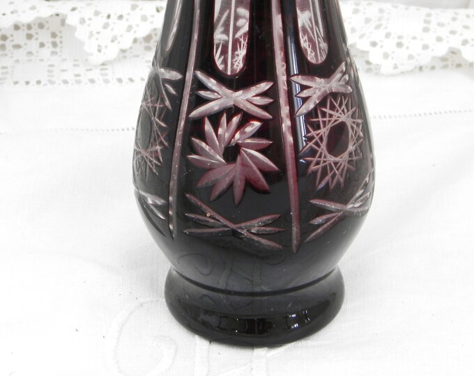 Vintage Colored Cut to Clear Glass Vase Dark Purple Bohemian Style Mid Century / Retro Home Interior European / Flower Arranging / Chic