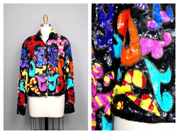 Reserved FuNkY Beaded Sequined Jacket // Opt Art Deco