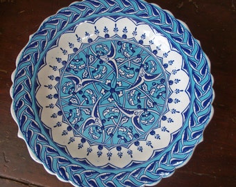 Vintage Handmade Ceramic Wall Hanging Decorative Plate from Greece Blue