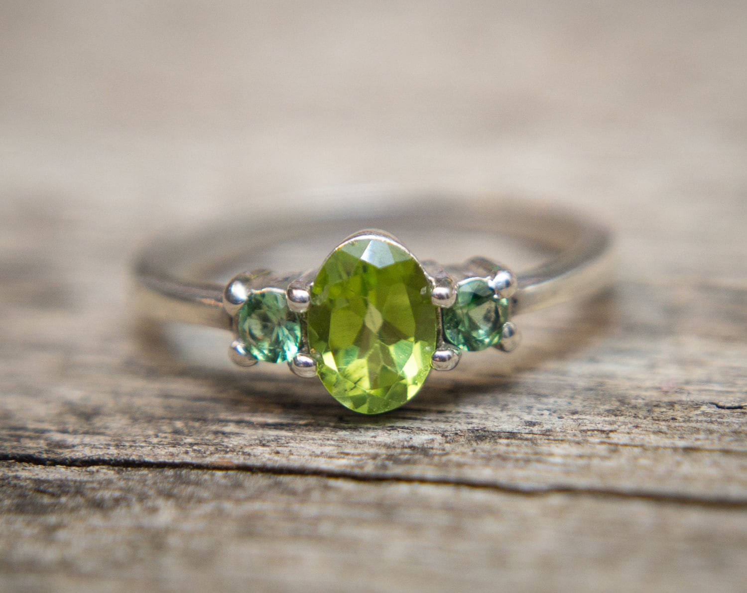 Genuine Peridot Ring Peridot With Chrome Tourmaline Accents