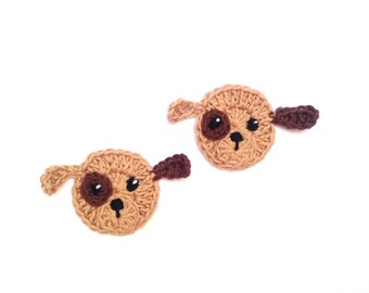Crochet Puppy, Applique Set of 2, Animal Applique, Crochet Dog Applique, Animal Motif, Sewn on Applique, Kids Clothing, Cute Hat Applique
