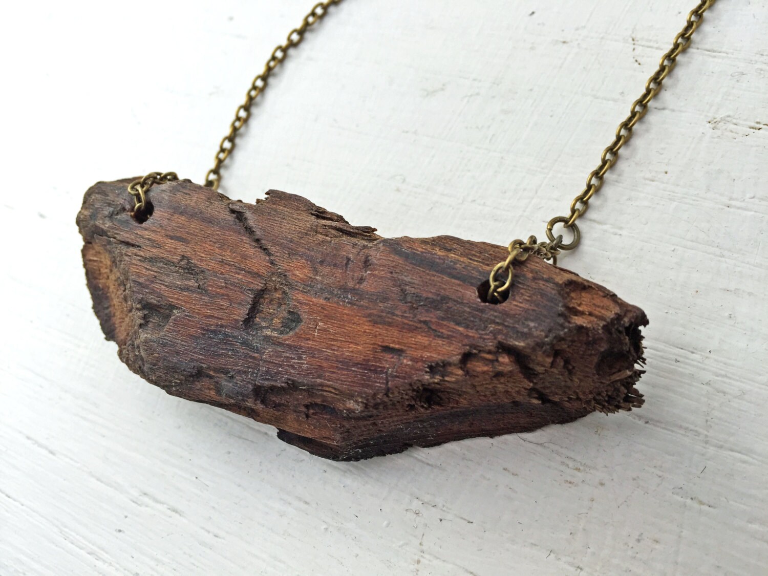 Rustic Wooden Necklace chunky statement tree bark pendant