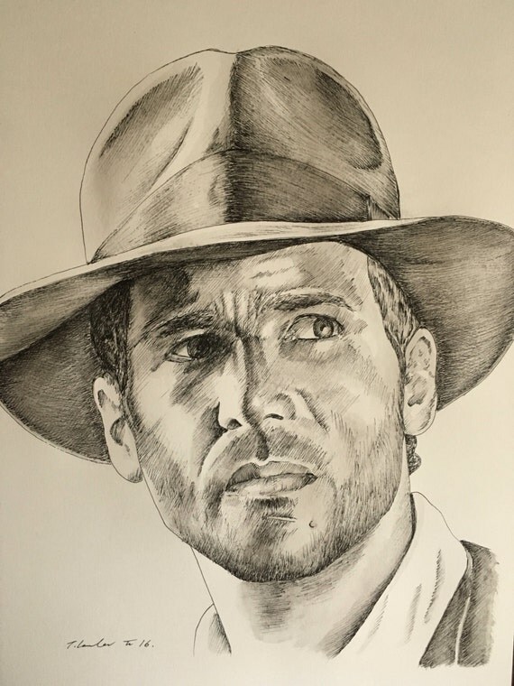 Indiana Jones original watercolour painting/ pen drawing