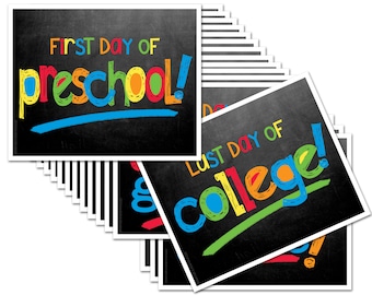 First Day & Last Day of School Photo Prop Deck of Signs - ENTIRE series Preschool thru College (16 grades), Fits any 8x10 Frame
