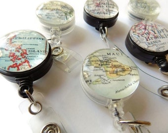 Personalized Id Badge Reel, Custom Retractable Map Badge Gift, Personalized Badge Reel Holder, Id Tag, Map Badge, Nurse Gift, Badge Clip