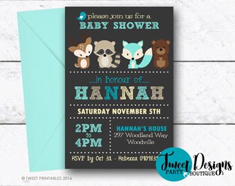 WOODLAND BABY SHOWER Invitation, Woodland Printable Boy Invitation, Woodland Fox Baby Shower, Fox Baby Shower Invitation, Boy Baby Shower