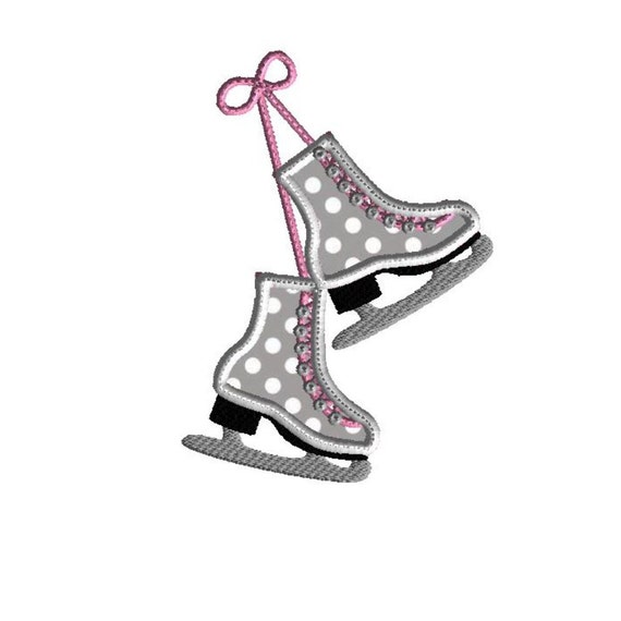 Ice skates embroidery design applique 2 sizes machine