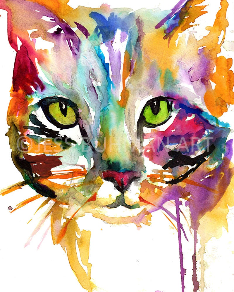 Cat Watercolor Print Tabby Cat Painting Watercolor Painting