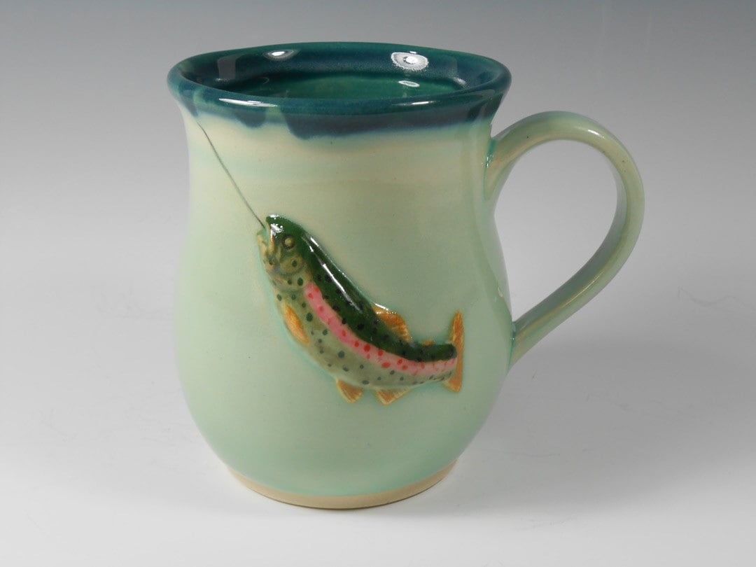 Pottery trout coffee mug fishing mug fish coffee mug