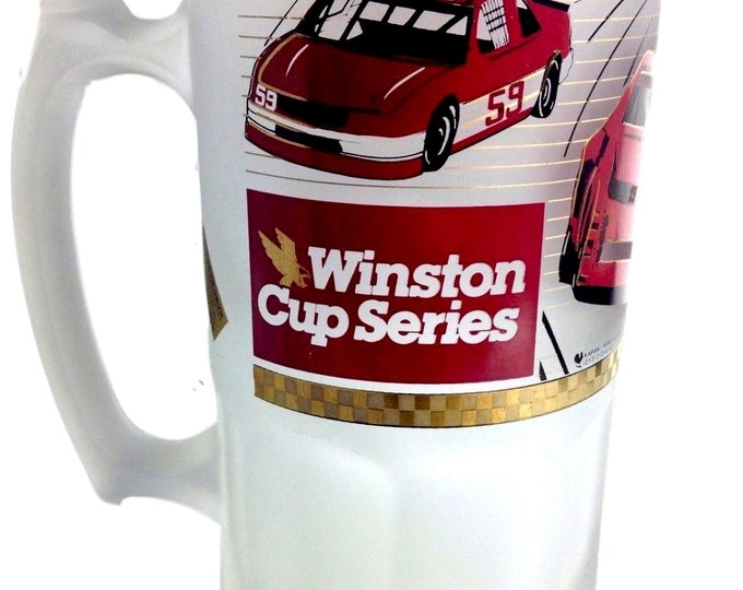 Vintage Winston Cup Series Frosted Glass Beer Mug, NASCAR Motor Sports Racing Mug, Gift For Him