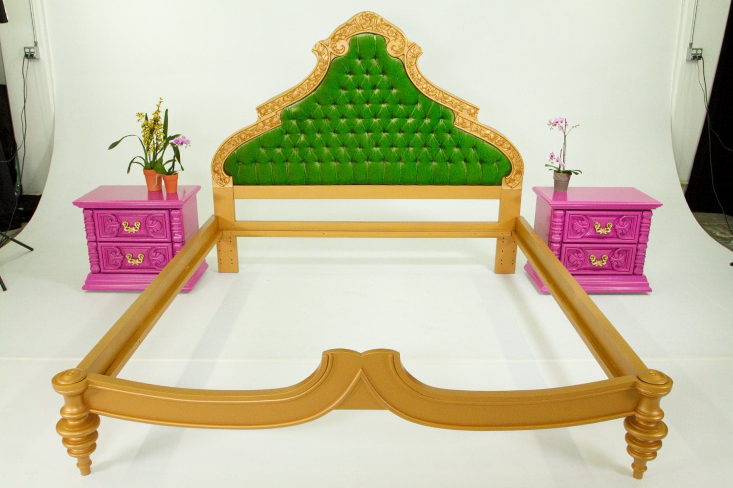 Custom Built to Order King Size Bed frame paired w restored