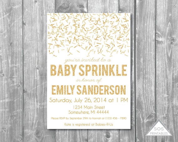 gold baby sprinkle invitation baby shower invitation