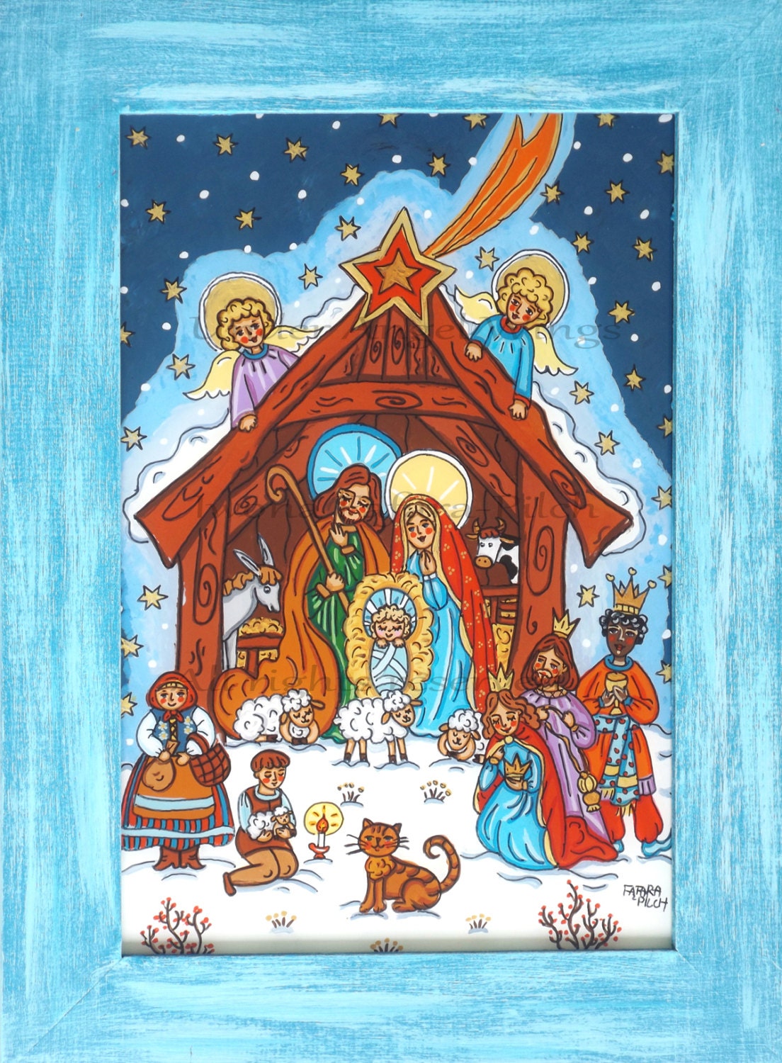 Folk art nativity canvas print Nativity by UnderAngelWings on Etsy