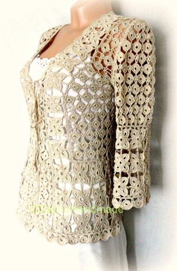 Crochet Summer Jacket Original Designe Irish Lace Beige
