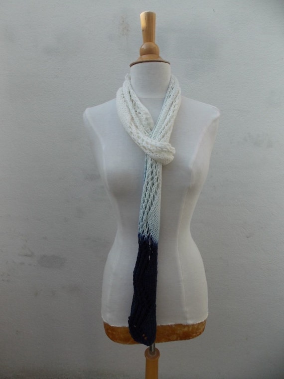 White cotton scarf summer scarf knit scarf lace card dip