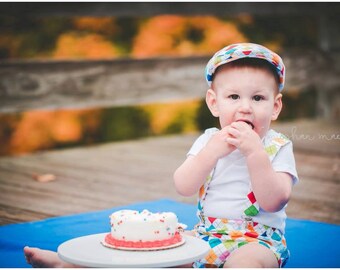 Cake smash outfit boy, first Birthday outfit boy, argyle hat, suspenders and diaper cover set, baby boy smash cake outfit - made to order