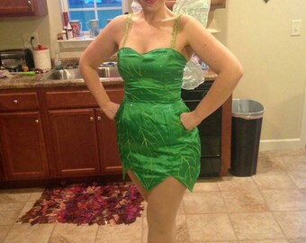Tinkerbell Costume Mother Earth Fairy Custom made to size for Adult women size 8 to 18 With Fairy Dust Pouch and SHOES