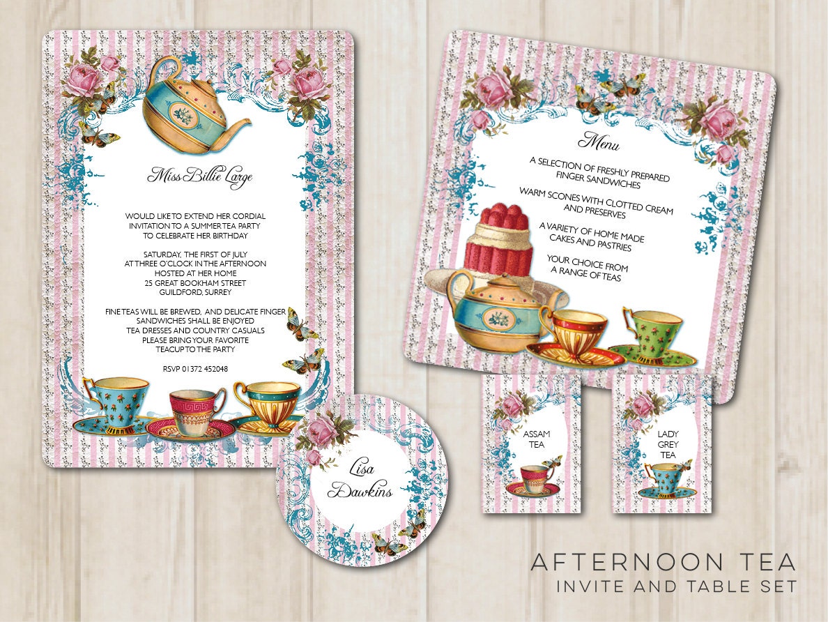 Afternoon Tea invitation and table set Digital Printable