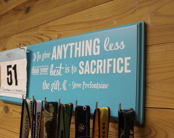 Running Medal display Rack - runners medal display rack - runners gifts - Steve Prefontaine inspirational running quotes