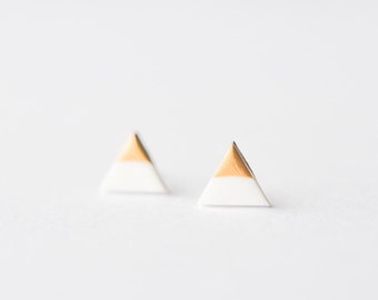 White Rose Gold Dipped Triangle Stud Earrings