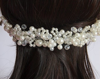 Bridal Hair Piece, Bridal Crown, Pearl Tiara, Crystal Tiara, Bridal Comb Tiara, Bridal Hair Accessories, Bridal Jewelry, Bridal Crown