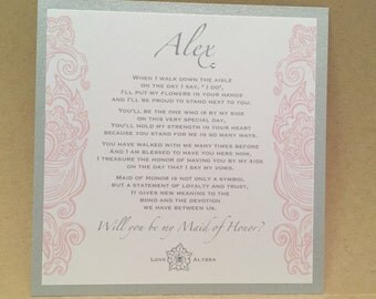 Custom Will You Be My Bridesmaid Cards / Maid of Honor Personalized Card Invite Silver Gray Grey {mauve pink side design}