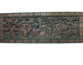 Indian Vintage Antique Headboard Radha Krishna Gopis Carved Wall Panels
