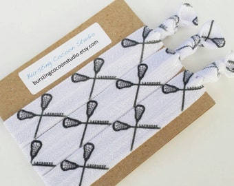 Lacrosse hair ties, set of lacrosse sticks hair ties, print FOE, elastic tie, stocking stuffer ponytail holders, sports, girls gift