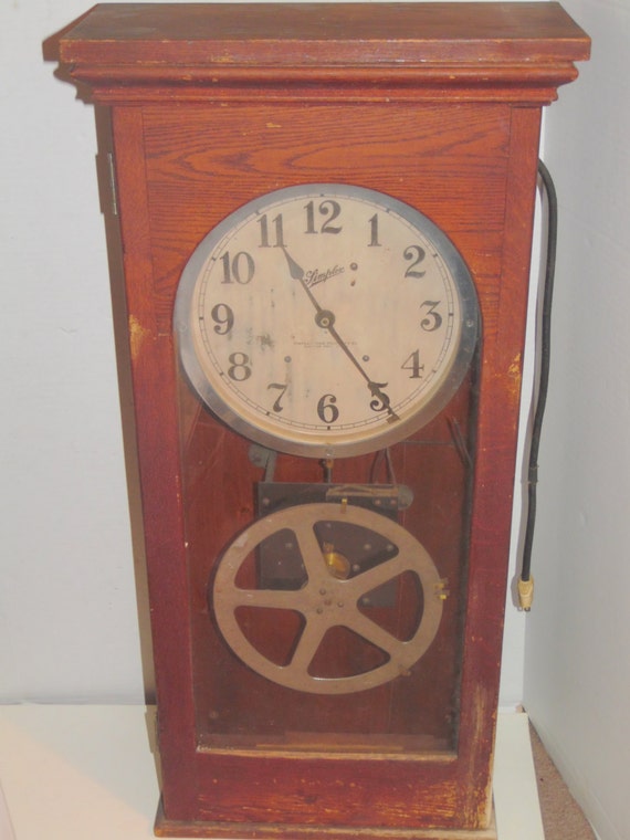 1937 Simplex Time Recorder Oak Wall Clock With Instructions