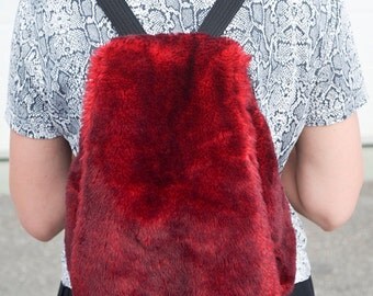 Vintage 90s Red Faux Fur Fuzzy Grunge Backpack Bag