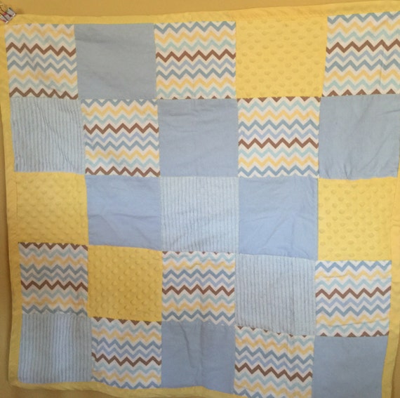 Blue and yellow baby quilt. Various textures. Free