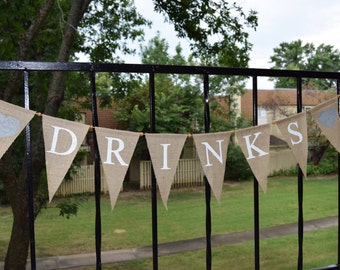 Burlap Banner DRINKS Burlap Banner Decor Photo Prop Burlap Garland Rustic Engagment Bunting Custom Banner
