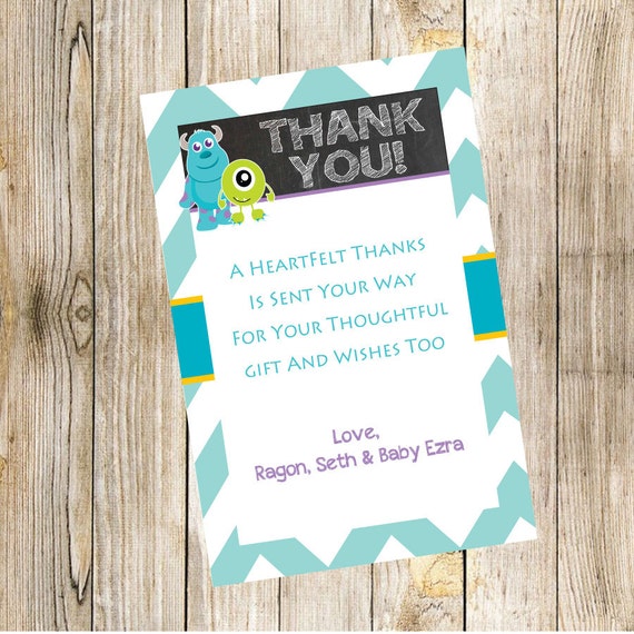 Monsters Inc Custom Thank You Card by TrishaTreeDesigns on Etsy