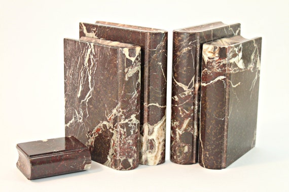 marble and wood bookends