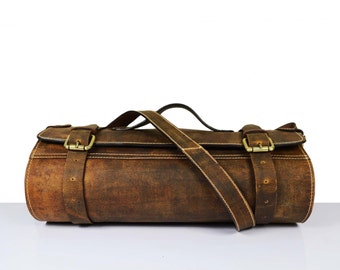 LARGE Leather knife Roll .Knife Case Chefs Roll Chefs Bag Knives Storage Knives Roll Custom Made Leather Case - Vintage leather knife roll