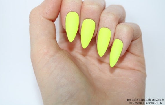 Matte neon yellow stiletto nails Fake nail Stiletto nail