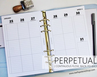 Printed HALF-LETTER Size: PERPETUAL *Ruled* Vertical Weekly Planner Inserts, Dated (5.5"x8.5" size fits into A5 Planners) WO2P