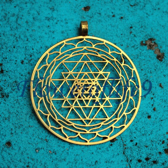 Sri Yantra pendant 1 3/4 Stainless Steel TiN gold color