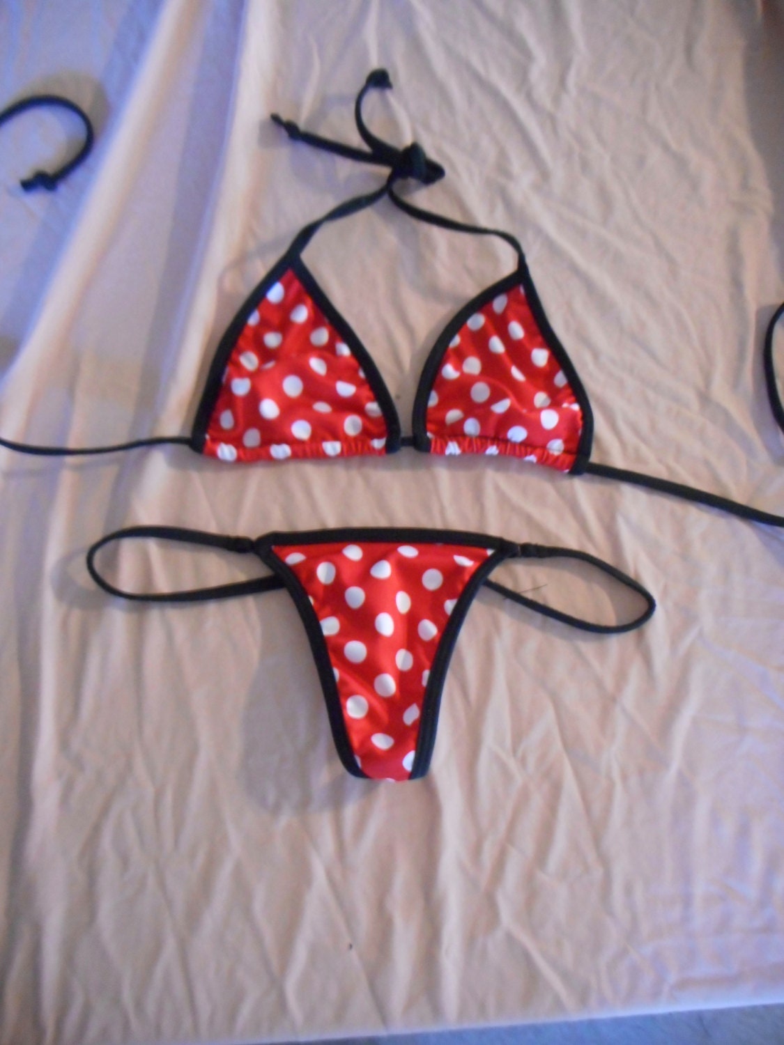 red polka dot g string bikini exotic dancewear stripper