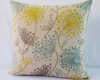 Floral Pillow Cover Gray Yellow Aqua Teal Botanical DecorativeThrow Oatmeal 16x16 18x18 20x20 22x22 12x14 12x16 12x18 12x20 14x22 Zipper