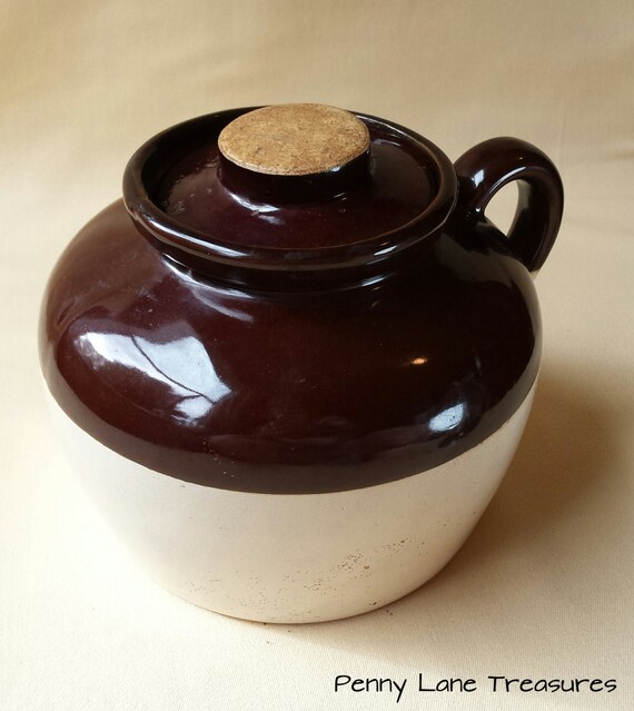 Vintage Bean Crock Jug With Lid 1950's by